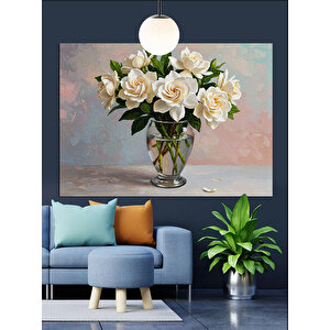 Vazoda Beyaz Çiçekler Dekoratif Kanvas - Mdf Ahşap Tablo 70x100 cm