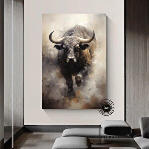 Şarj Eden Boğa Kanvas Baskı; Dinamik Hayvan Sanatı 120x150 cm