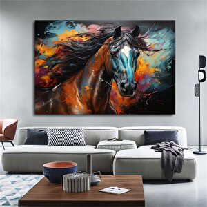 Renkli At Kanvas Tablosu – Şahlanan At Kanvas Sanatı – Modern Dekor 100x200 cm
