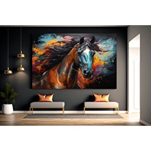 Renkli At Kanvas Tablosu – Şahlanan At Kanvas Sanatı – Modern Dekor 100x200 cm
