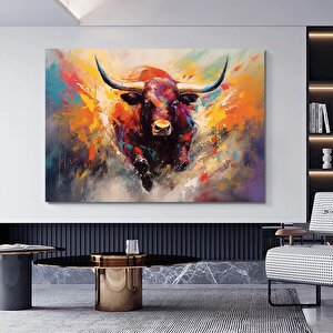 Boğa Tablosu, Renkli Boğa, Dağ İneği, Soyut Hayvan Kanvası 120x150 cm