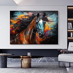 Renkli At Kanvas Tablosu – Şahlanan At Kanvas Sanatı – Modern Dekor 90x180 cm