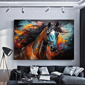 Renkli At Kanvas Tablosu – Şahlanan At Kanvas Sanatı – Modern Dekor