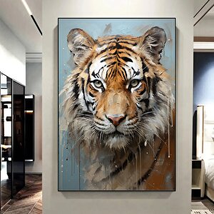 Vahşi Kaplan Kanvas Duvar Sanatı, Renkli Canlı Yağlı Boya Tarzı, Bengal Kaplan Portresi
