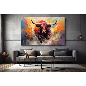 Boğa Tablosu, Renkli Boğa, Dağ İneği, Soyut Hayvan Kanvası