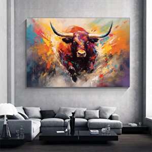 Boğa Tablosu, Renkli Boğa, Dağ İneği, Soyut Hayvan Kanvası