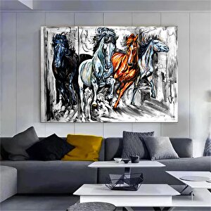 Dekoratif Atlar Kanvas Tablo; Siyah Beyaz 60x90 cm