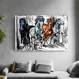 Dekoratif Atlar Kanvas Tablo; Siyah Beyaz 60x90 cm