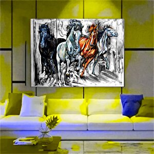 Dekoratif Atlar Kanvas Tablo; Siyah Beyaz