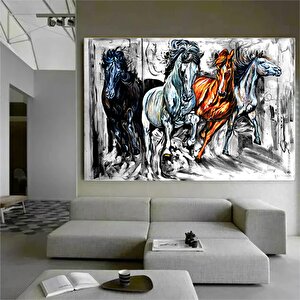 Dekoratif Atlar Kanvas Tablo; Siyah Beyaz