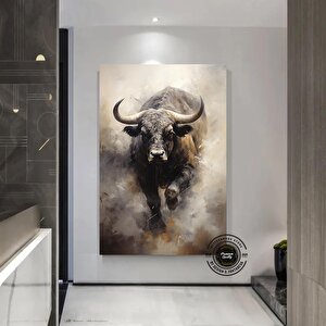 Şarj Eden Boğa Kanvas Baskı; Dinamik Hayvan Sanatı 100x200 cm