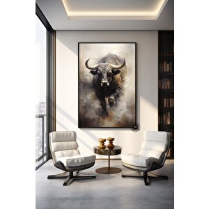 Şarj Eden Boğa Kanvas Baskı; Dinamik Hayvan Sanatı 100x200 cm