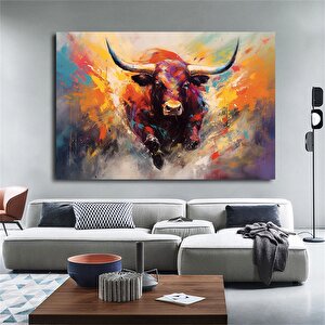 Boğa Tablosu, Renkli Boğa, Dağ İneği, Soyut Hayvan Kanvası 140x200 cm