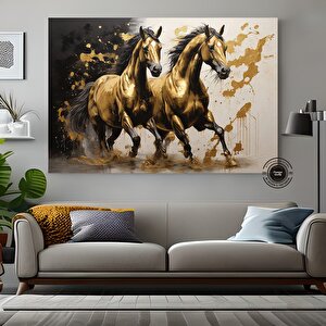 Altın At Tablosu, Yatak Odası Duvar Sanatı, Siyah Ve Altın Renkli Modern Hayvan Dekoru