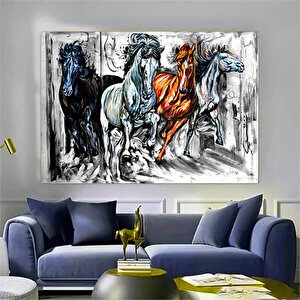 Dekoratif Atlar Kanvas Tablo; Siyah Beyaz 70x100 cm