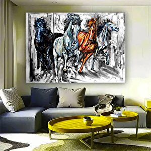 Dekoratif Atlar Kanvas Tablo; Siyah Beyaz