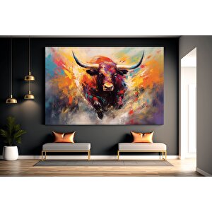 Boğa Tablosu, Renkli Boğa, Dağ İneği, Soyut Hayvan Kanvası 60x120 cm