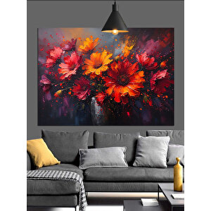Alev Kırmızısı Sonbahar Çiçekleri Dekoratif Kanvas - Mdf Ahşap Tablo 70x100 cm