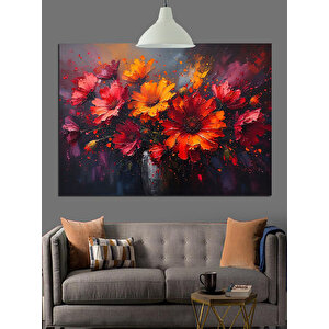 Alev Kırmızısı Sonbahar Çiçekleri Dekoratif Kanvas - Mdf Ahşap Tablo 70x100 cm