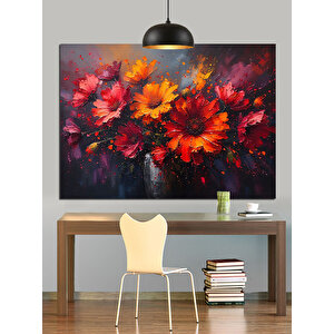 Alev Kırmızısı Sonbahar Çiçekleri Dekoratif Kanvas - Mdf Ahşap Tablo 70x100 cm