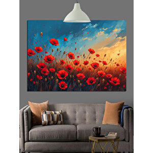 Kırmızı Gelincik Çiçek Tarlası Dekoratif Kanvas - Mdf Ahşap Tablo 25x35 cm