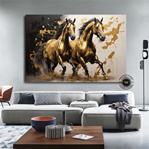 Altın At Tablosu, Yatak Odası Duvar Sanatı, Siyah Ve Altın Renkli Modern Hayvan Dekoru