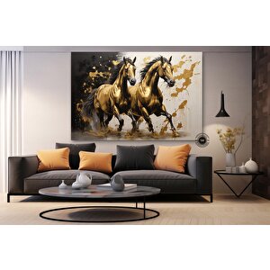 Altın At Tablosu, Yatak Odası Duvar Sanatı, Siyah Ve Altın Renkli Modern Hayvan Dekoru