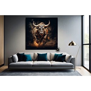 Boğa Kanvas Sanatı – Altın Ve Siyah Yüklenen Boğa – Finans Bölgesi Duvar Dekoru, Ev Ve Ofis İçin 80x80 cm
