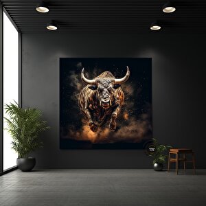 Boğa Kanvas Sanatı – Altın Ve Siyah Yüklenen Boğa – Finans Bölgesi Duvar Dekoru, Ev Ve Ofis İçin