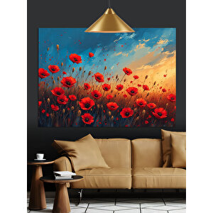Kırmızı Gelincik Çiçek Tarlası Dekoratif Kanvas - Mdf Ahşap Tablo
