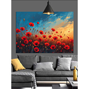 Kırmızı Gelincik Çiçek Tarlası Dekoratif Kanvas - Mdf Ahşap Tablo 70x100 cm