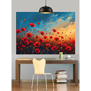 Kırmızı Gelincik Çiçek Tarlası Dekoratif Kanvas - Mdf Ahşap Tablo 70x100 cm