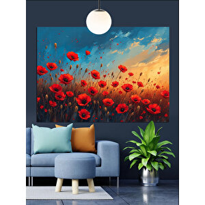 Kırmızı Gelincik Çiçek Tarlası Dekoratif Kanvas - Mdf Ahşap Tablo