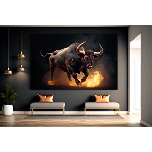 Öfkeli Yanan Boğa Kanvas Tablosu; Finans Merkezi Duvar Dekoru 50x70 cm