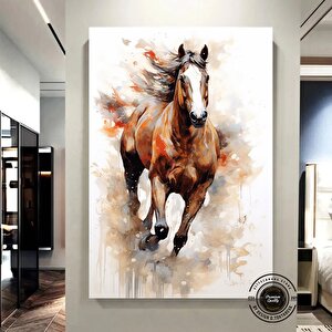 Vahşi At Kanvas Tablosu; Koşan At; Doğa Manzarası; Çerçeveli