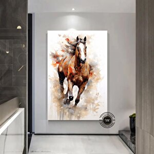 Vahşi At Kanvas Tablosu; Koşan At; Doğa Manzarası; Çerçeveli 40x60 cm