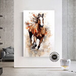 Vahşi At Kanvas Tablosu; Koşan At; Doğa Manzarası; Çerçeveli