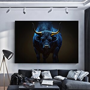 Boğa Kanvas Sanatı - Altın & Siyah; Finans Merkezi Dekoru 100x200 cm