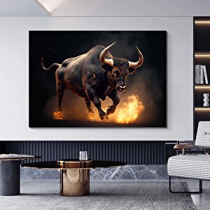 Öfkeli Yanan Boğa Kanvas Tablosu; Finans Merkezi Duvar Dekoru 60x120 cm