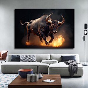 Öfkeli Yanan Boğa Kanvas Tablosu; Finans Merkezi Duvar Dekoru 60x120 cm