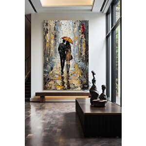 Yağmurda Yürüyen Çift Duvar Sanatı, Şemsiye Çift Duvar Dekoru, Duygusal Yağlı Boya Tablo Poster