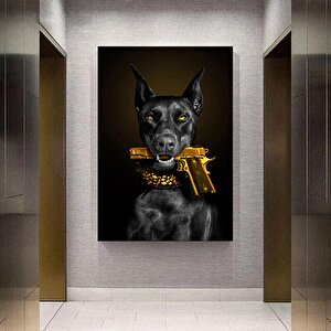 Doberman Ve Tabanca Kanvası; Tabancanın İçinde Köpek Tablosu; Tabanca Ve Köpek Baskısı; Vahşi Köpek