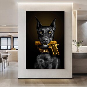 Doberman Ve Tabanca Kanvası; Tabancanın İçinde Köpek Tablosu; Tabanca Ve Köpek Baskısı; Vahşi Köpek