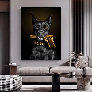 Doberman Ve Tabanca Kanvası; Tabancanın İçinde Köpek Tablosu; Tabanca Ve Köpek Baskısı; Vahşi Köpek