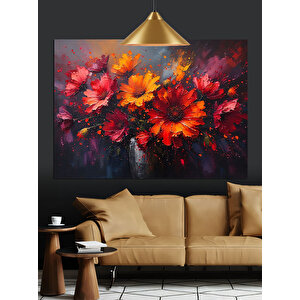 Alev Kırmızısı Sonbahar Çiçekleri Dekoratif Kanvas - Mdf Ahşap Tablo