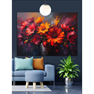 Alev Kırmızısı Sonbahar Çiçekleri Dekoratif Kanvas - Mdf Ahşap Tablo