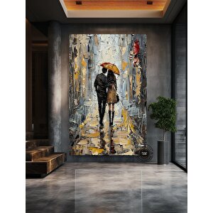 Yağmurda Yürüyen Çift Duvar Sanatı, Şemsiye Çift Duvar Dekoru, Duygusal Yağlı Boya Tablo Poster