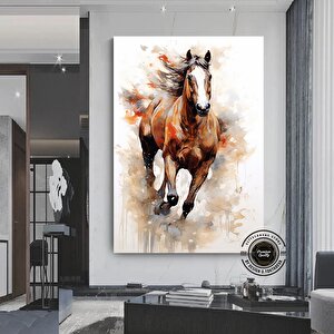 Vahşi At Kanvas Tablosu; Koşan At; Doğa Manzarası; Çerçeveli 140x200 cm