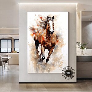 Vahşi At Kanvas Tablosu; Koşan At; Doğa Manzarası; Çerçeveli