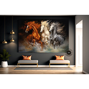 Ekstra Büyük Modern Soyut Geometri Sanatı; Altın Detaylı Koşan Atlar; Soyut Kanvas Duvar Sanatı; At 20x30 cm